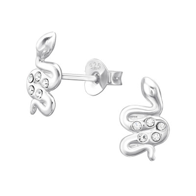 Silver Snake Ear Studs with Crystal