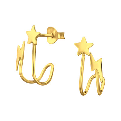 Star and Lightning Sterling Silver Ear Studs