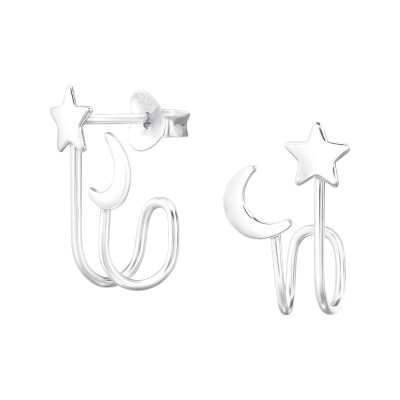 Star and Moon Sterling Silver Ear Studs