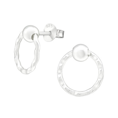 Silver Ball Ear Studs with Hanging Circle 