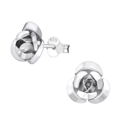 Silver Rose Ear Studs