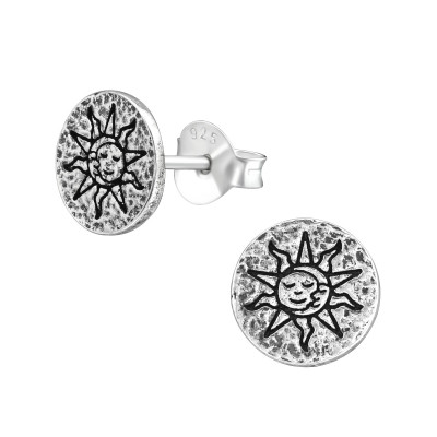 Silver Sun Moon Face Mystic Ear Studs