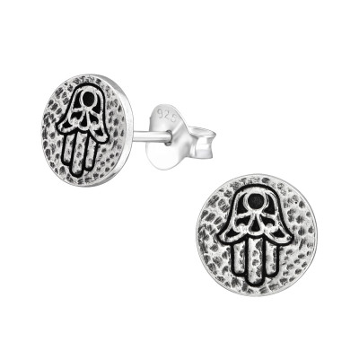 Silver Hamsa Ear Studs