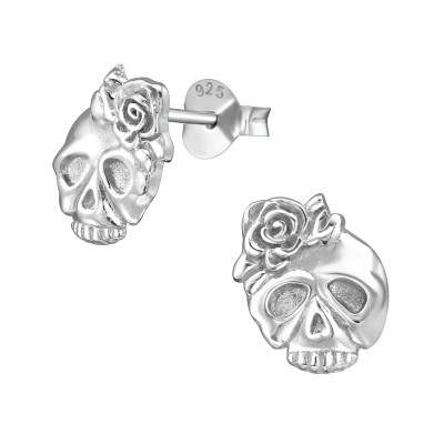 Silver Skull Ear Studs