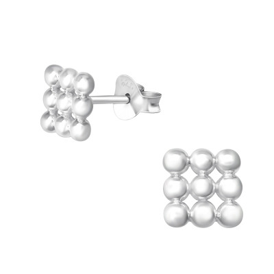 Silver Square Ear Studs