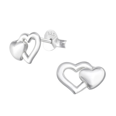 Double Heart Sterling Silver Ear Studs