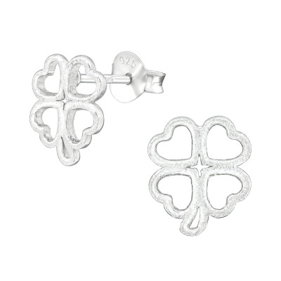 Silver Lucky Clover Ear Studs