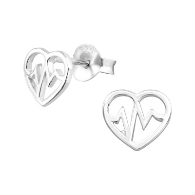 Silver Heartbeat Ear Studs