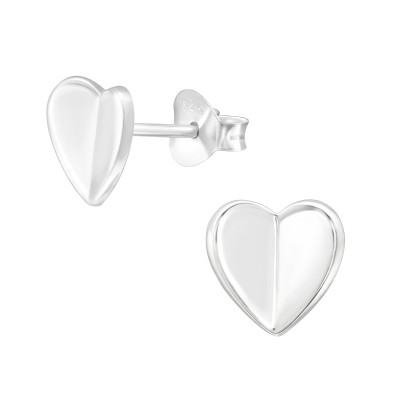 Silver Folded Heart Ear Studs