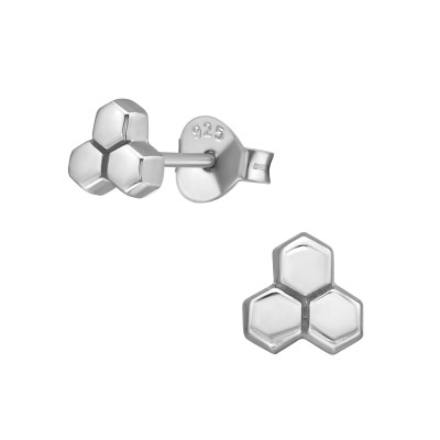 Silver Honeycomb Ear Studs