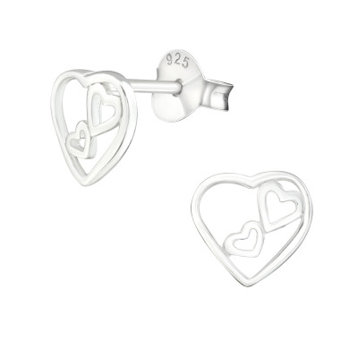 Silver Heart Ear Studs