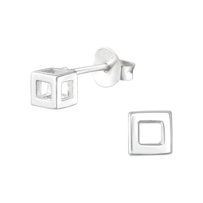 Silver Cube Ear Studs