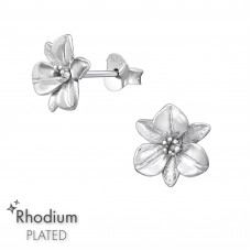 Flower Sterling Silver Rhodium Plated Ear Studs