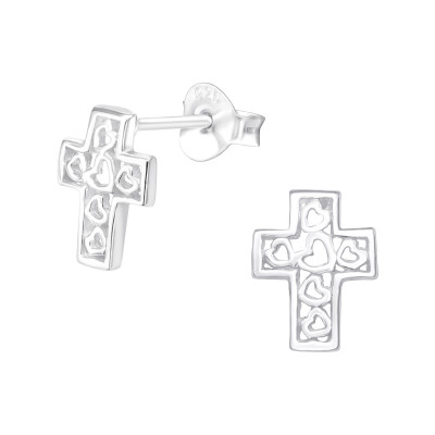 Silver Cross Ear Studs