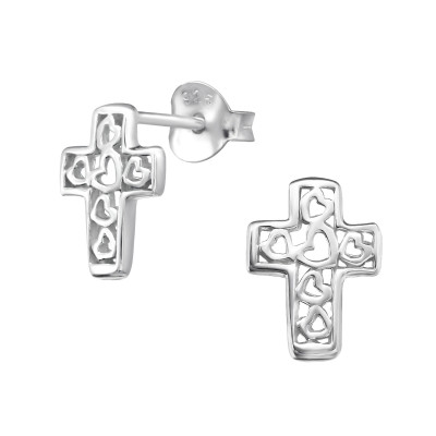 Silver Cross Ear Studs