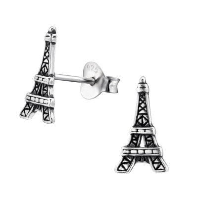 Silver Eiffel Tower Ear Studs