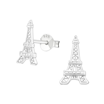 Silver Eiffel Tower Ear Studs