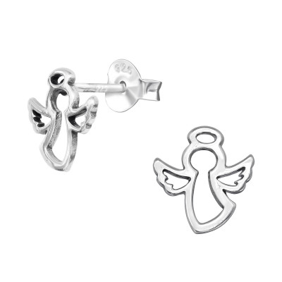 Silver Angel Ear Studs