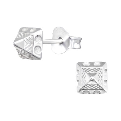 Silver Pyramid Ear Studs