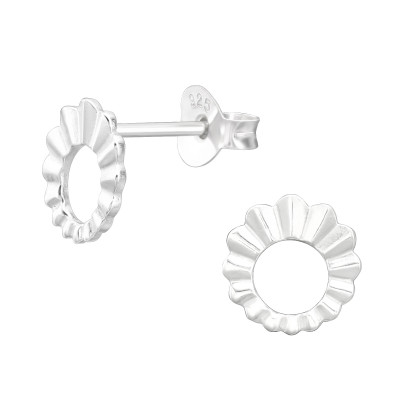 Silver Folded Pattern Circle Ear Studs