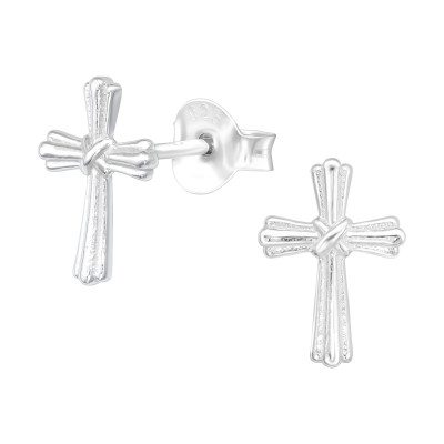 Silver Cross Ear Studs