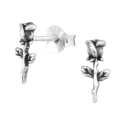 Silver Rose Ear Studs