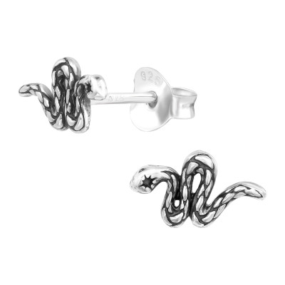 Silver Snake Ear Studs