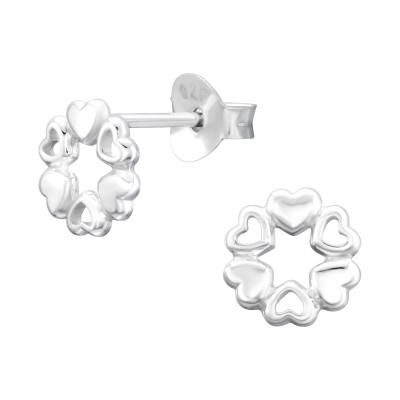 Silver Circle Hearts Ear Studs