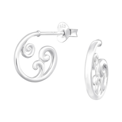 Silver Wave Half Hoop Ear Studs