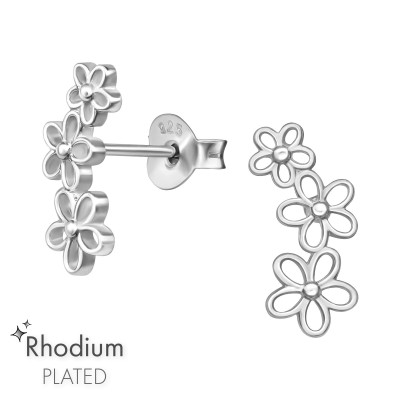 Silver Flowers Ear Studs