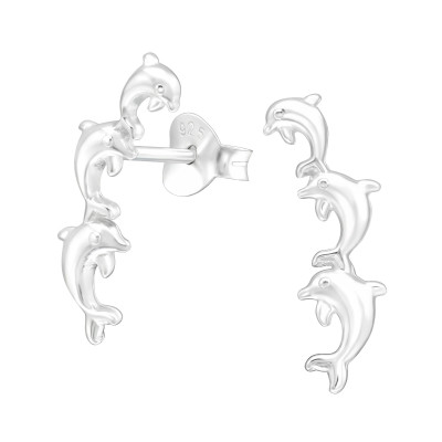 Silver Dolphins Ear Studs