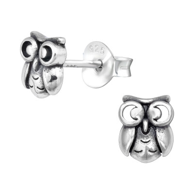 Silver Owl Ear Studs