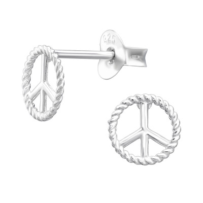 Silver Peace Symbol Ear Studs