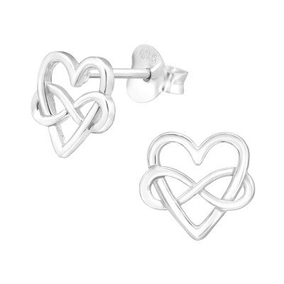 Silver Infinity Heart Ear Studs