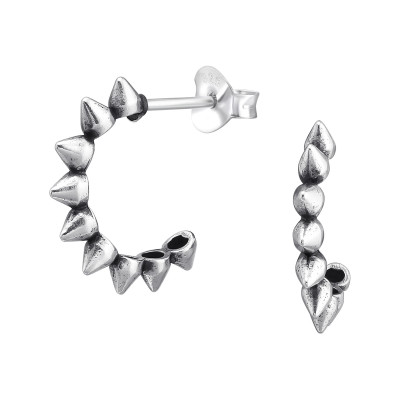 Silver Half Hoop Spikes Ear Studs