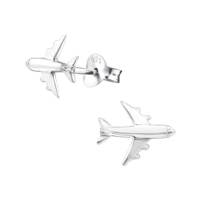 Silver Airplane Ear Studs