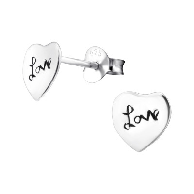 Silver Love Heart Ear Studs