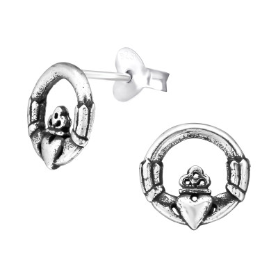 Silver Claddagh Ear Studs