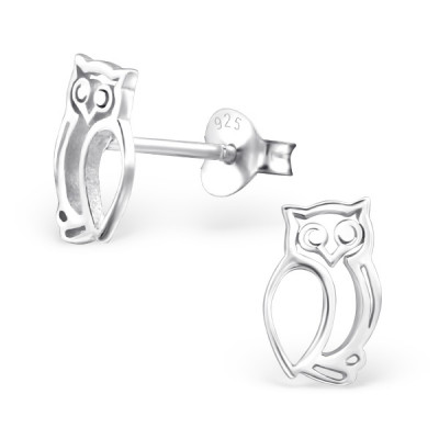 Silver Owl Ear Studs