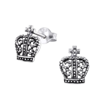 Silver Crown Ear Studs