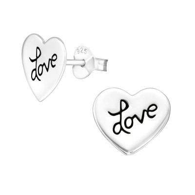 Silver Love Heart Ear Studs