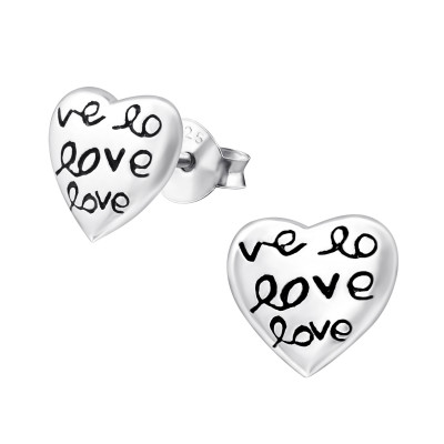 Silver Heart Love Ear Studs