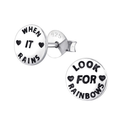 When It Rains Look for Rainbows Sterling Silver Ear Studs