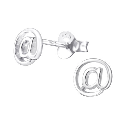 Silver At Sign Ear Studs