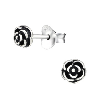 Silver Rose Ear Studs