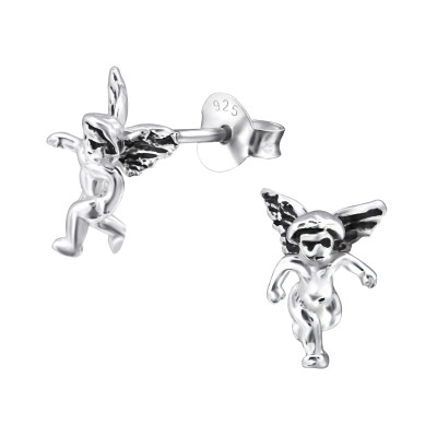 Silver Cupid Ear Studs