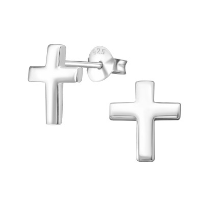 Silver Cross Ear Studs