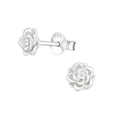 Silver Rose Ear Studs