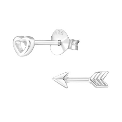 Silver Heart and Arrow Ear Studs