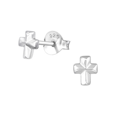 Silver Cross Ear Studs